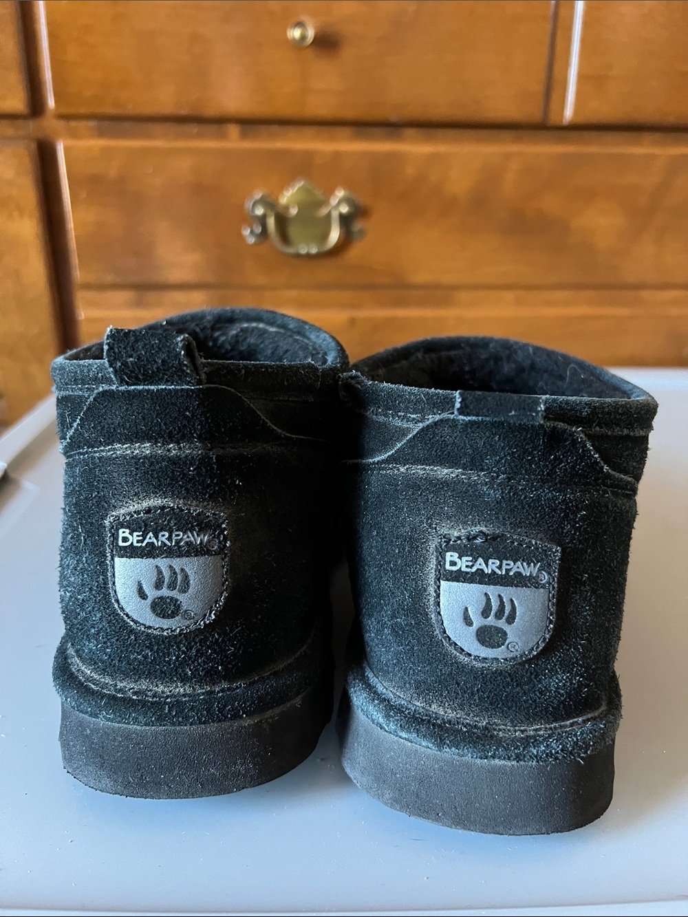 BearPaw Kids Black Suede Fleece Ankle Boots